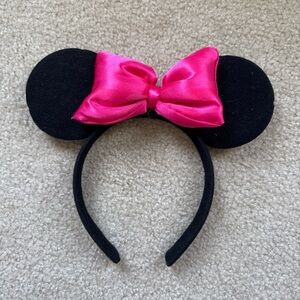 Black Minnie Mouse Style Headband with Hot Pink Satin Bow